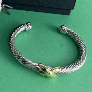 7 mm X Station Bracelet in Sterling Silver with 14K Yellow Gold M